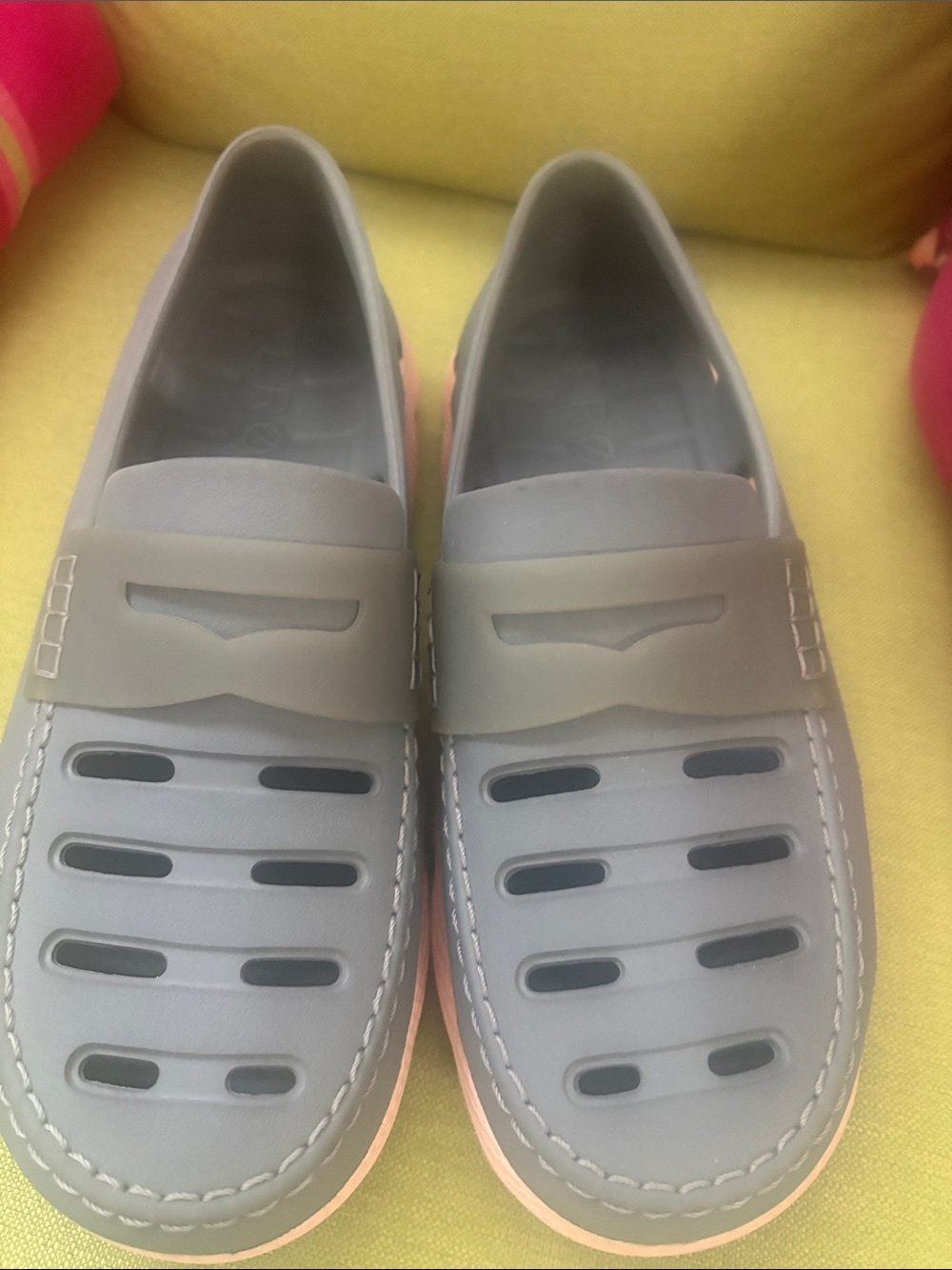 Cole Haan ZeroGrand Women’s Slip-On Loafers in Light Gray with Pink Soles